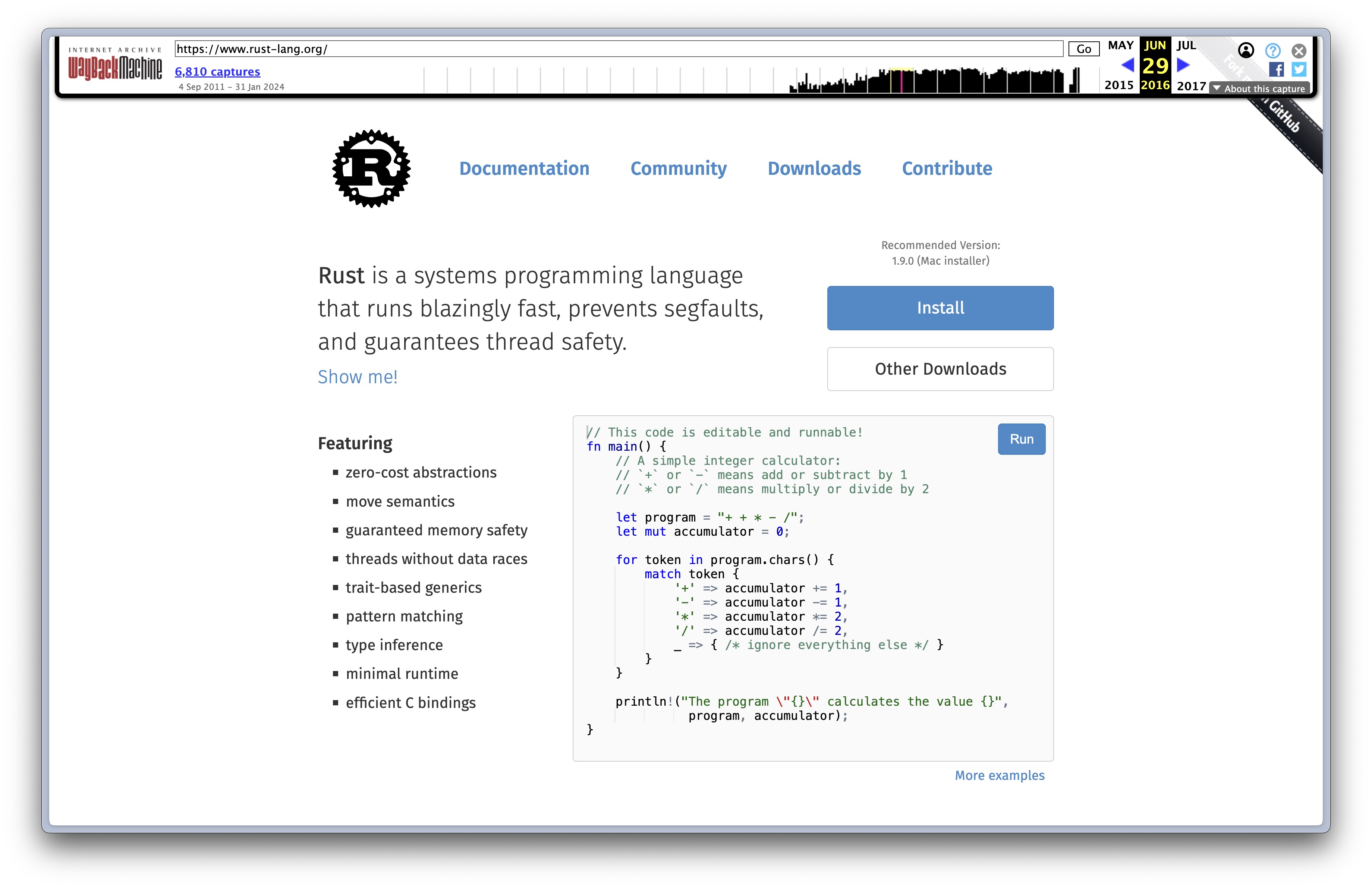 rust-lang.org circa summer 2016